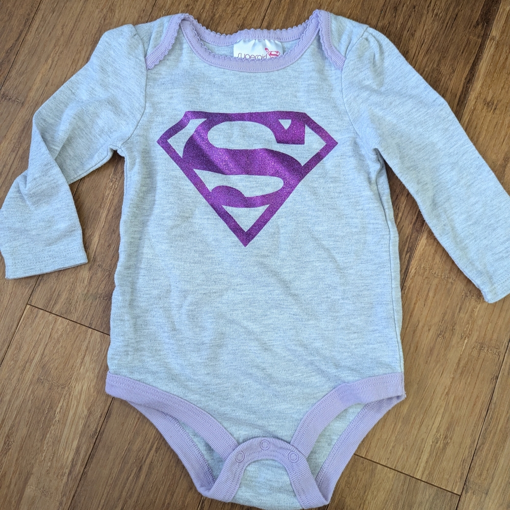 Gray Long Sleeve baby girls Supergirl bodysuit
